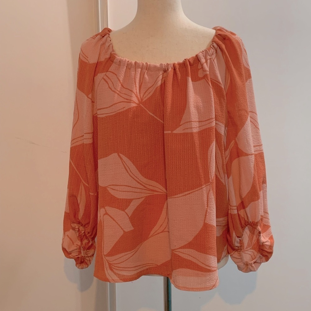 A New Day Two Tone Apricot Floral Print Blouse